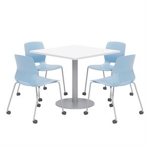 Olio Designs White Square 42in Lola Dining Set -  Blue Caster Chairs