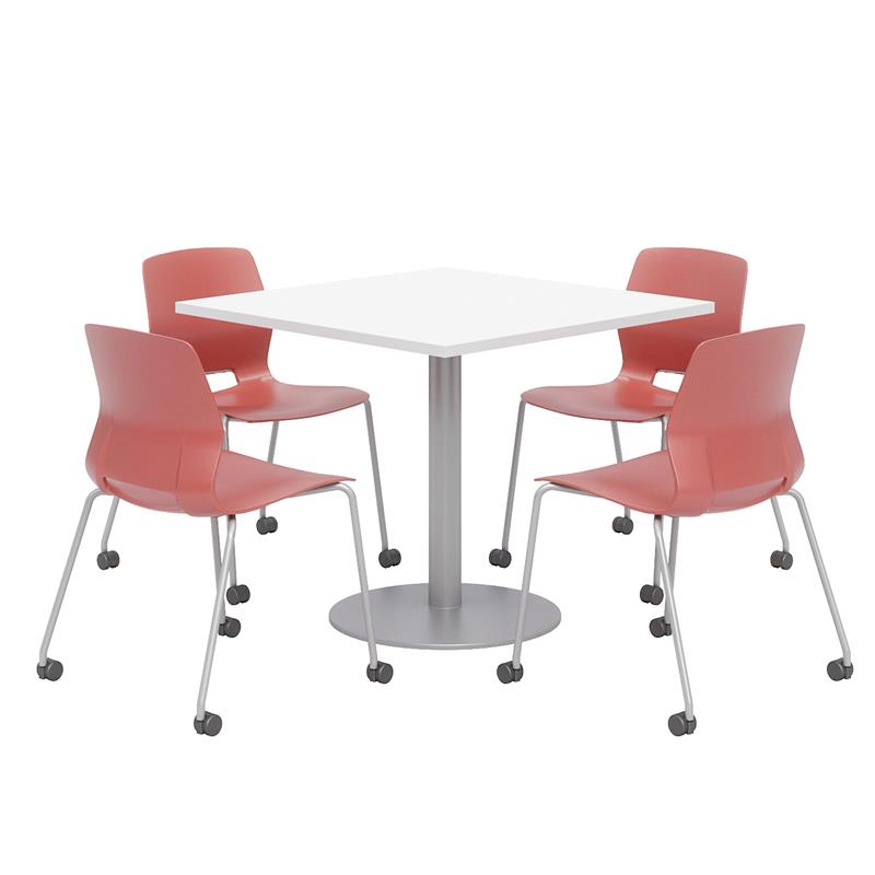 Olio Designs White Square 42in Lola Dining Set -  Coral Caster Chairs