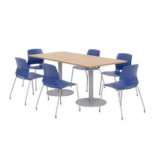36 x 72&quot Table - 6 Navy Lola Chairs - Maple Top - Silver Base