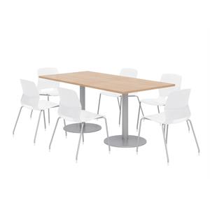 36 x 72&quot Table - 6 White Lola Chairs - Maple Top - Silver Base