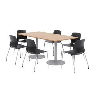 36 x 72&quot Table - 6 Black Lola Chairs - Maple Top - Silver Base