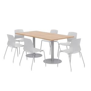 36 x 72&quot Table - 6 Light Grey Lola Chairs - Maple Top - Silver Base