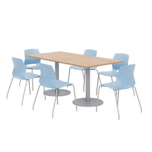 36 x 72&quot Table - 6 Sky Blue Lola Chairs - Maple Top - Silver Base
