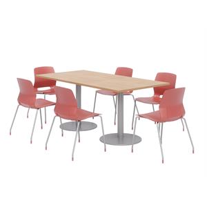 36 x 72&quot Table - 6 Coral Lola Chairs - Maple Top - Silver Base