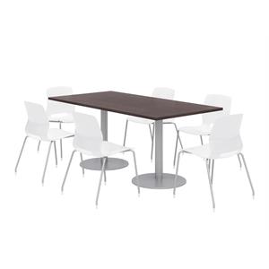 36 x 72&quot Table - 6 White Lola Chairs - Espresso Top - Silver Base