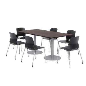 36 x 72&quot Table - 6 Black Lola Chairs - Espresso Top - Silver Base
