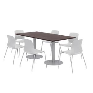 36 x 72&quot Table - 6 Light Grey Lola Chairs - Espresso Top - Silver Base