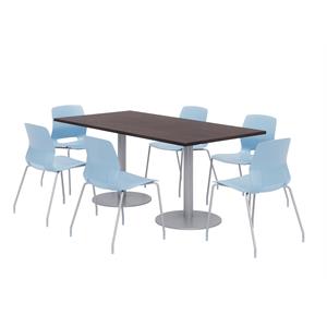 36 x 72&quot Table - 6 Sky Blue Lola Chairs - Espresso Top - Silver Base