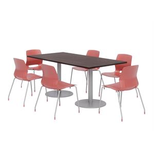 36 x 72&quot Table - 6 Coral Lola Chairs - Espresso Top - Silver Base