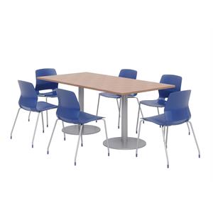 36 x 72&quot Table - 6 Navy Lola Chairs - Cherry Top - Silver Base