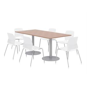 36 x 72&quot Table - 6 White Lola Chairs - Cherry Top - Silver Base
