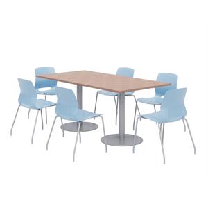 36 x 72&quot Table - 6 Sky Blue Lola Chairs - Cherry Top - Silver Base