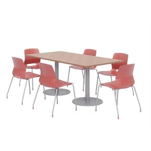 36 x 72&quot Table - 6 Coral Lola Chairs - Cherry Top - Silver Base