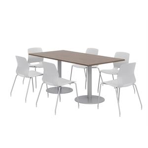 36 x 72&quot Table - 6 Light Grey Lola Chairs - Teak Top - Silver Base