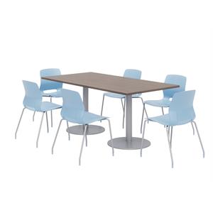 36 x 72&quot Table - 6 Sky Blue Lola Chairs - Teak Top - Silver Base