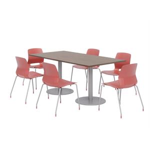36 x 72&quot Table - 6 Coral Lola Chairs - Teak Top - Silver Base