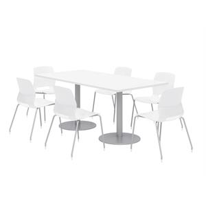 36 x 72&quot Table - 6 White Lola Chairs - White Top - Silver Base