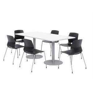 36 x 72&quot Table - 6 Black Lola Chairs - White Top - Silver Base