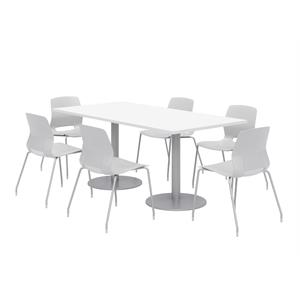 36 x 72&quot Table - 6 Light Grey Lola Chairs - White Top - Silver Base