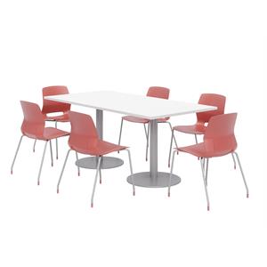 36 x 72&quot Table - 6 Coral Lola Chairs - White Top - Silver Base