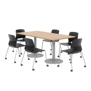 36 x 72&quot Table - 6 Lola Black Caster Chairs - Maple Top - Silver Base