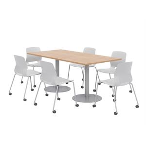 36 x 72&quot Table - 6 Lola Grey Caster Chairs - Maple Top - Silver Base