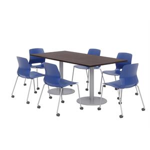 36 x 72&quot Table - 6 Lola Navy Caster Chairs - Espresso Top - Silver Base