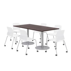36 x 72&quot Table - 6 Lola White Caster Chairs - Espresso Top - Silver Base