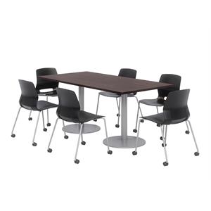 36 x 72&quot Table - 6 Lola Black Caster Chairs - Espresso Top - Silver Base