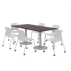 36 x 72&quot Table - 6 Lola Grey Caster Chairs - Espresso Top - Silver Base