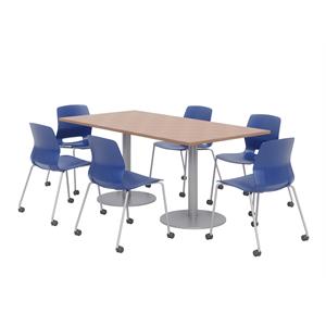36 x 72&quot Table - 6 Lola Navy Caster Chairs - Cherry Top - Silver Base