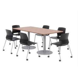 36 x 72&quot Table - 6 Lola Black Caster Chairs - Cherry Top - Silver Base