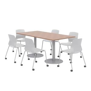 36 x 72&quot Table - 6 Lola Grey Caster Chairs - Cherry Top - Silver Base