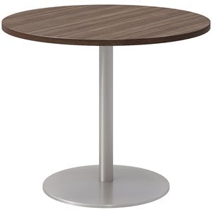 36&quot Round Pedestal Table - Studio Teak Top - Silver Base