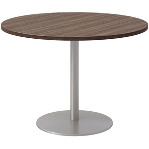 42&quot Round Pedestal Table - Studio Teak Top - Silver Base