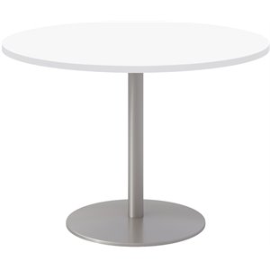 42&quot Round Pedestal Table - Designer White Top - Silver Base