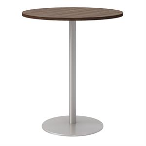 36&quot Round Pedestal Table - Studio Teak Top - Silver Base - Bistro Height