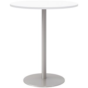 36&quot Round Pedestal Table - White Top - Silver Base - Bistro Height