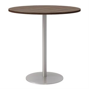 42&quot Round Pedestal Table - Studio Teak Top - Silver Base - Bistro Height