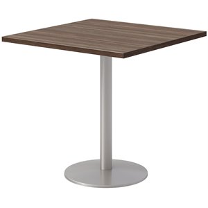 30&quot Square Pedestal Table - Studio Teak Top - Silver Base