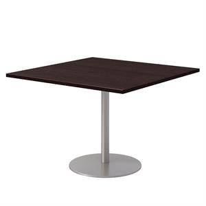 42&quot Square Pedestal Table - Espresso Top - Silver Base