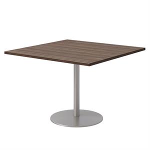 42&quot Square Pedestal Table - Studio Teak Top - Silver Base