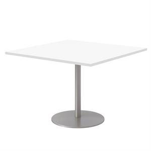 42&quot Square Pedestal Table - Designer White Top - Silver Base