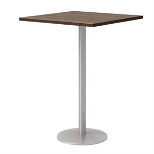 30&quot Square Pedestal Table - Studio Teak Top - Silver Base - Bistro Height