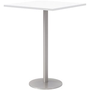 30&quot Square Pedestal Table - White Top - Silver Base - Bistro Height