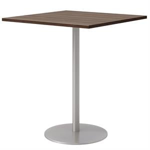 36&quot Square Pedestal Table - Studio Teak Top - Silver Base - Bistro Height