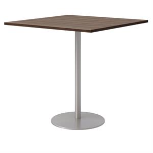 42&quot Square Pedestal Table - Studio Teak Top - Silver Base - Bistro Height