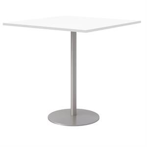 42&quot Square Pedestal Table - White Top - Silver Base - Bistro Height