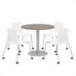 Olio Designs Teak Round 36in Lola Dining Set - White Caster Chairs
