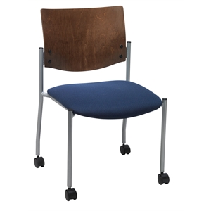 KFI Evolve Guest Chair - Casters - Navy fabric Chocolate Wood Back